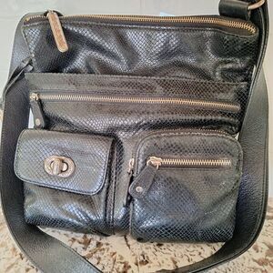 Brighton Black Leather Mock Snake Skin Shoulder Bag